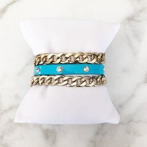 Blue & Gold Double Chain Wrap Bracelet